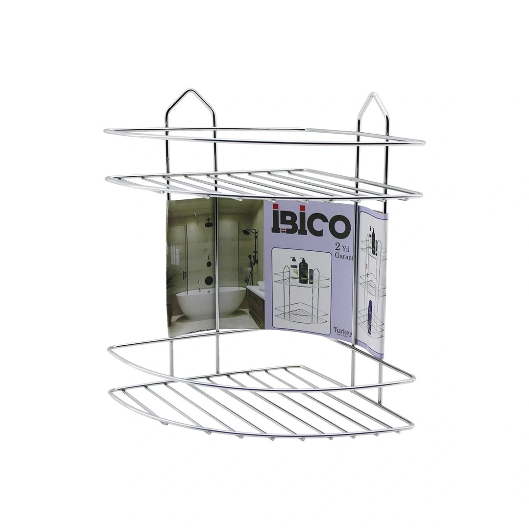 İBİCO K13-018 ( 2 KATLI & ÜÇGEN ) ( KROM ) ( METAL ) BANYO KÖŞELİK & DUŞKABİN RAF*12