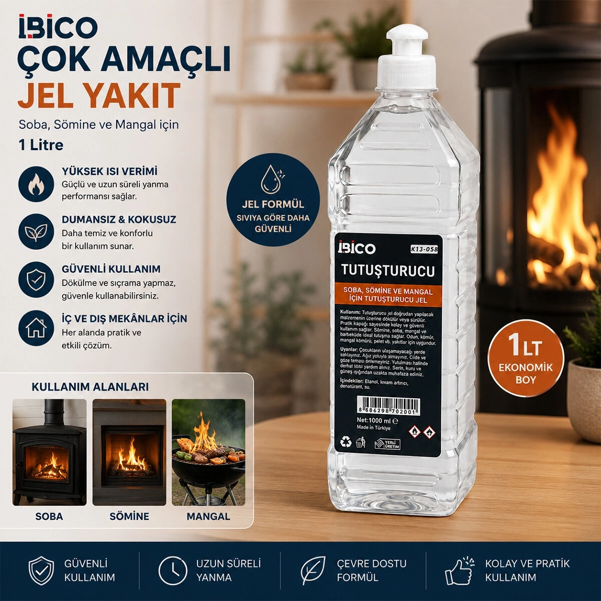 İBİCO K13-058 ( 1 LT ) ÇOK AMAÇLI JEL YAKIT*24=K
