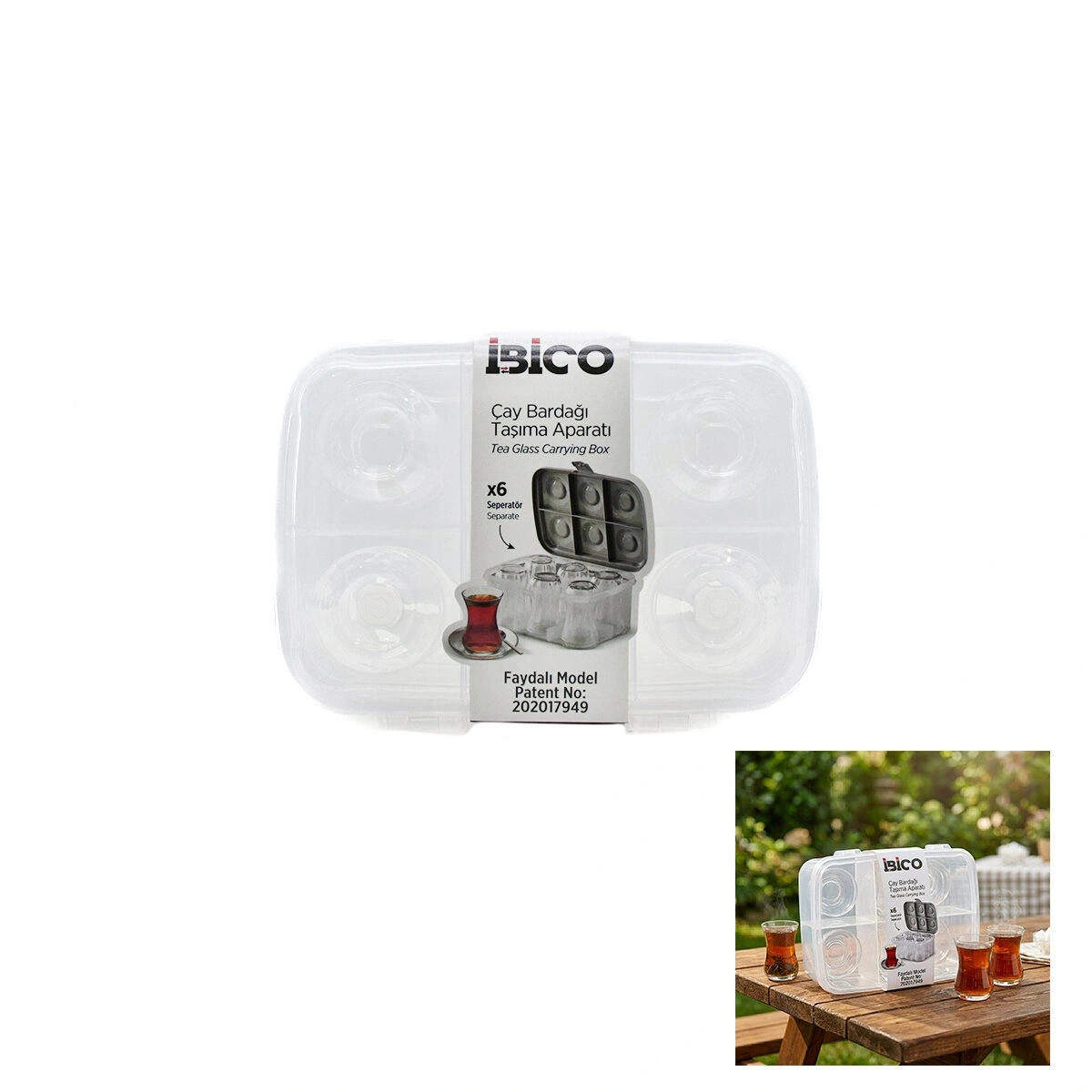 İBİCO K17-001 ( 6LI ) ( ÇAY BARDAK ) TAŞIMA APARATI ( ŞEFFAF PLASTİK )*24=K