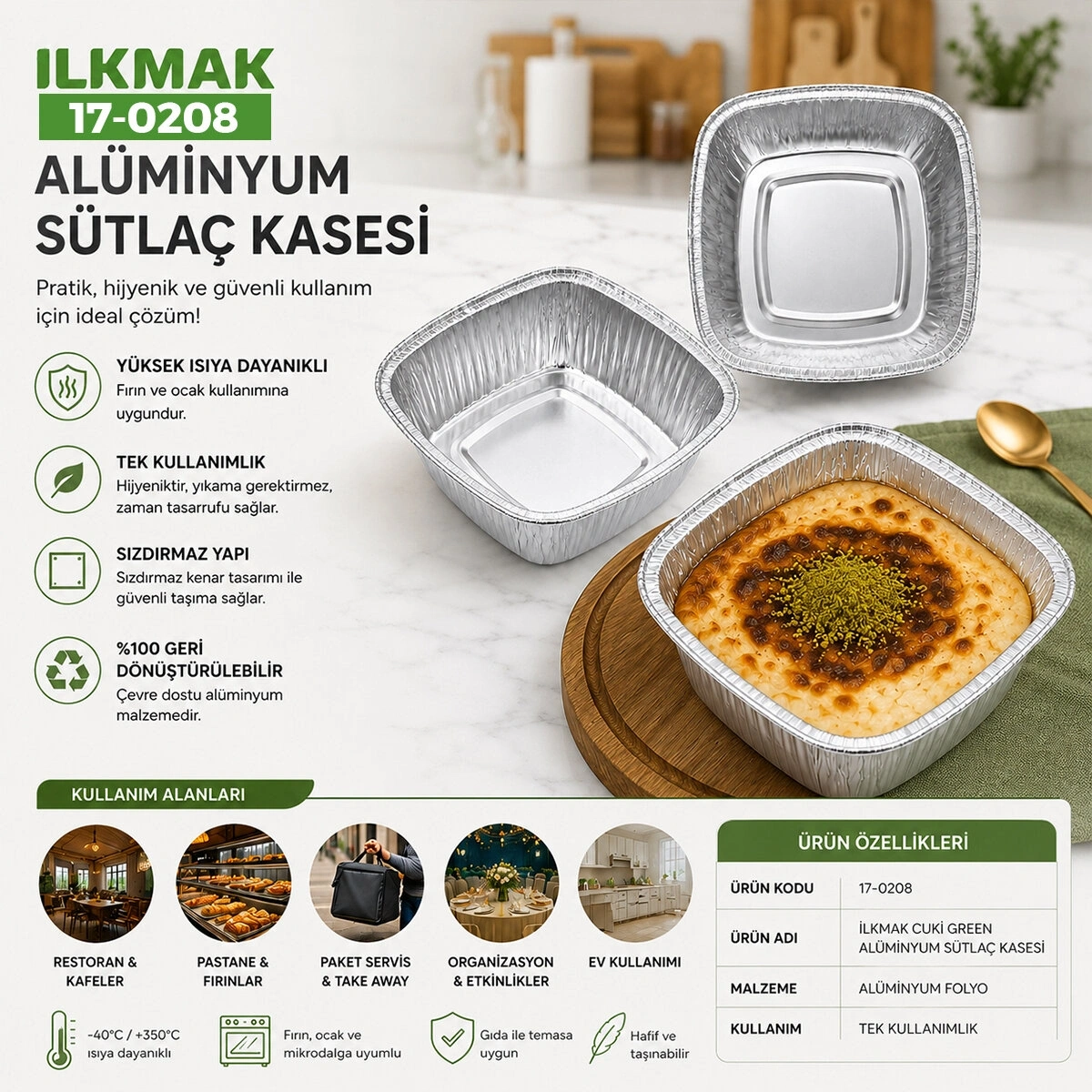 ILKMAK CUKİ GREEN ALÜMİNYUM SÜTLAÇ KASESİ*100X40
