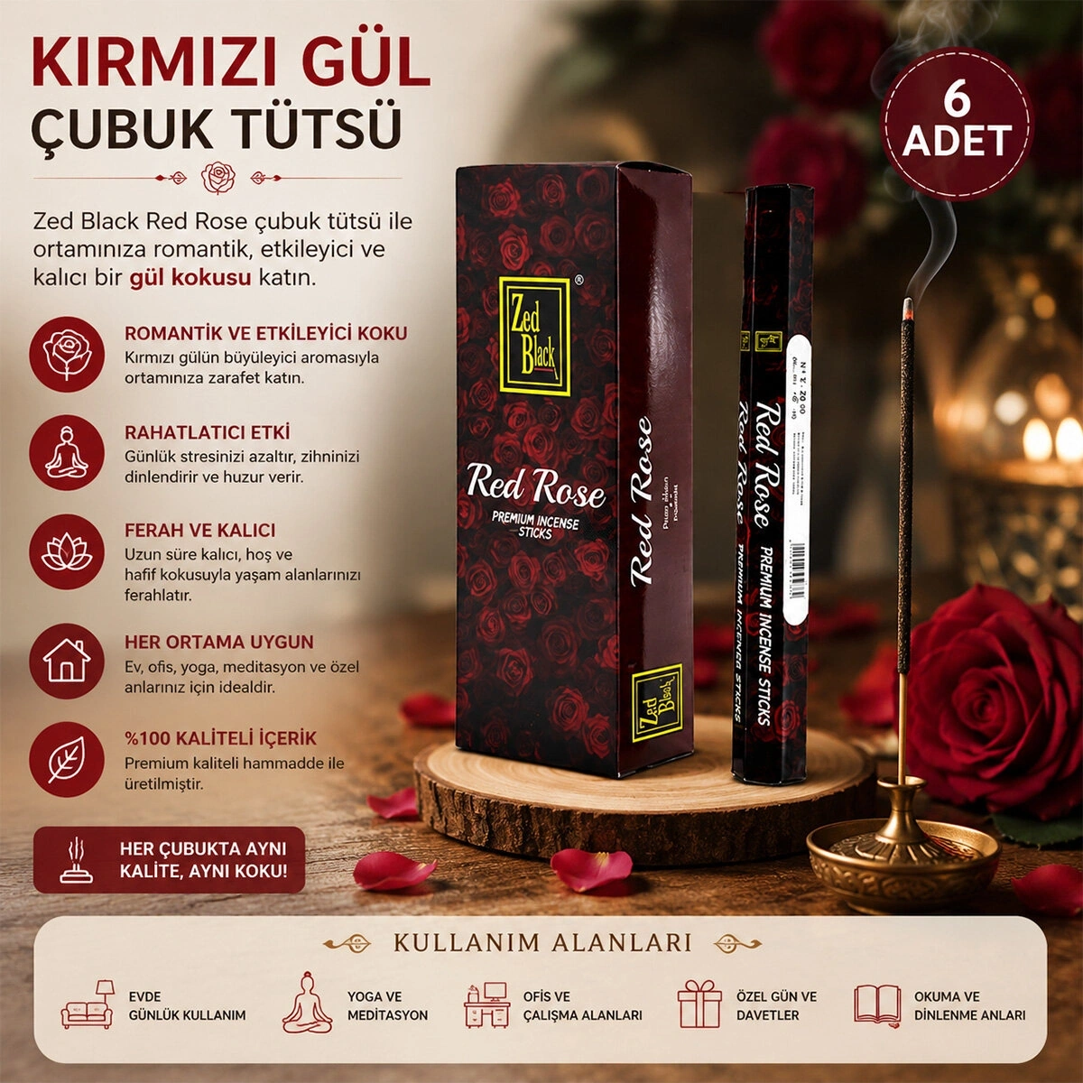 İNDİANS ( ROSE & KIRMIZI GÜL ) ( ÇUBUK ) TÜTSÜ*6X50