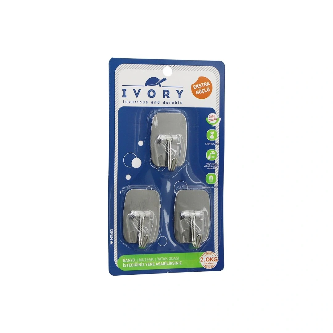 IVORY IVO-ASK-125 ( 3PCS ) ( DİKDÖRTGEN & KOMPLE METAL ) YAPIŞKAN ASKI ( 2KG TAŞIMA )*240