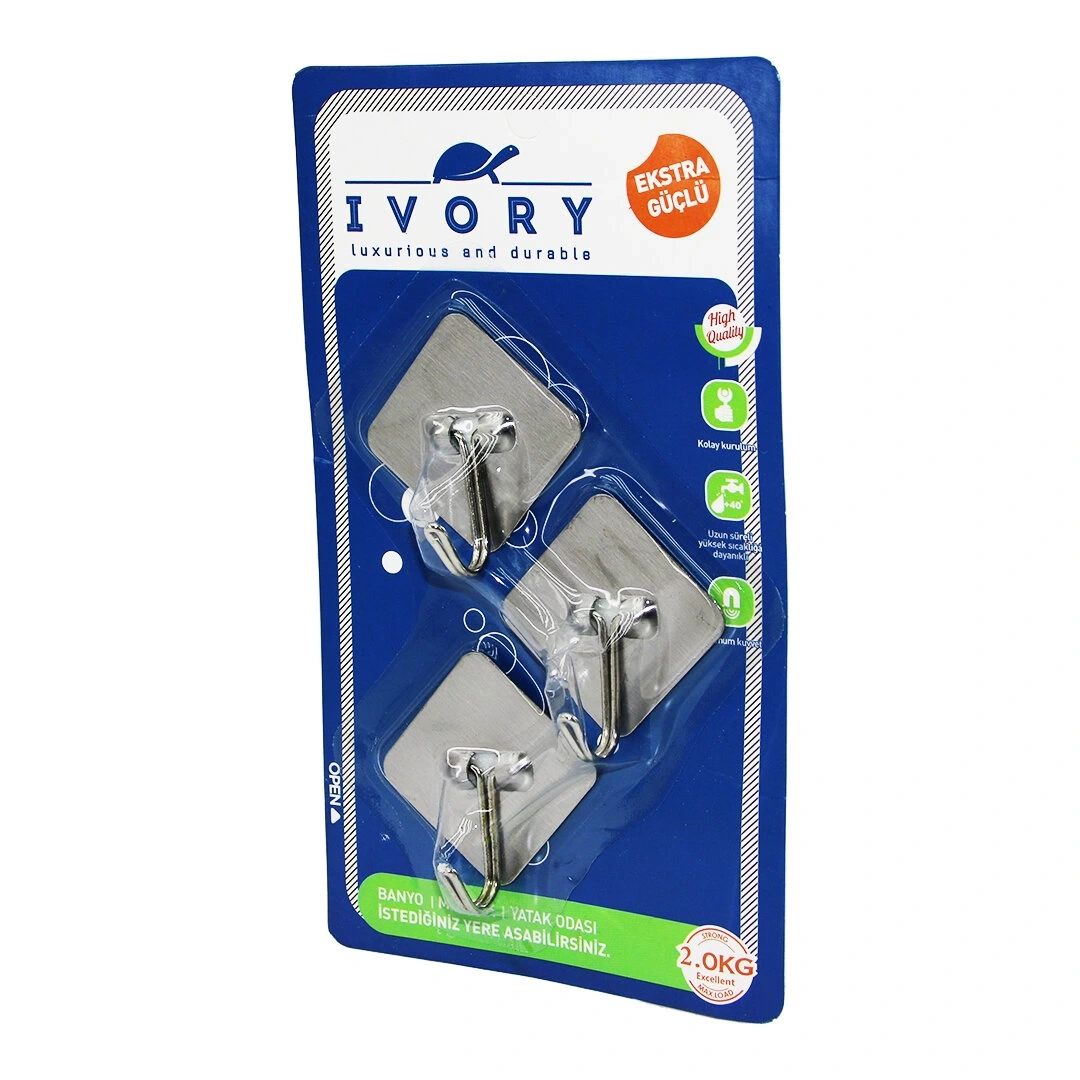 IVORY IVO-ASK-126 ( 3PCS ) ( KARE & KOMPLE METAL ) YAPIŞKAN ASKI ( 2KG TAŞIMA KAPASİTESİ )*240