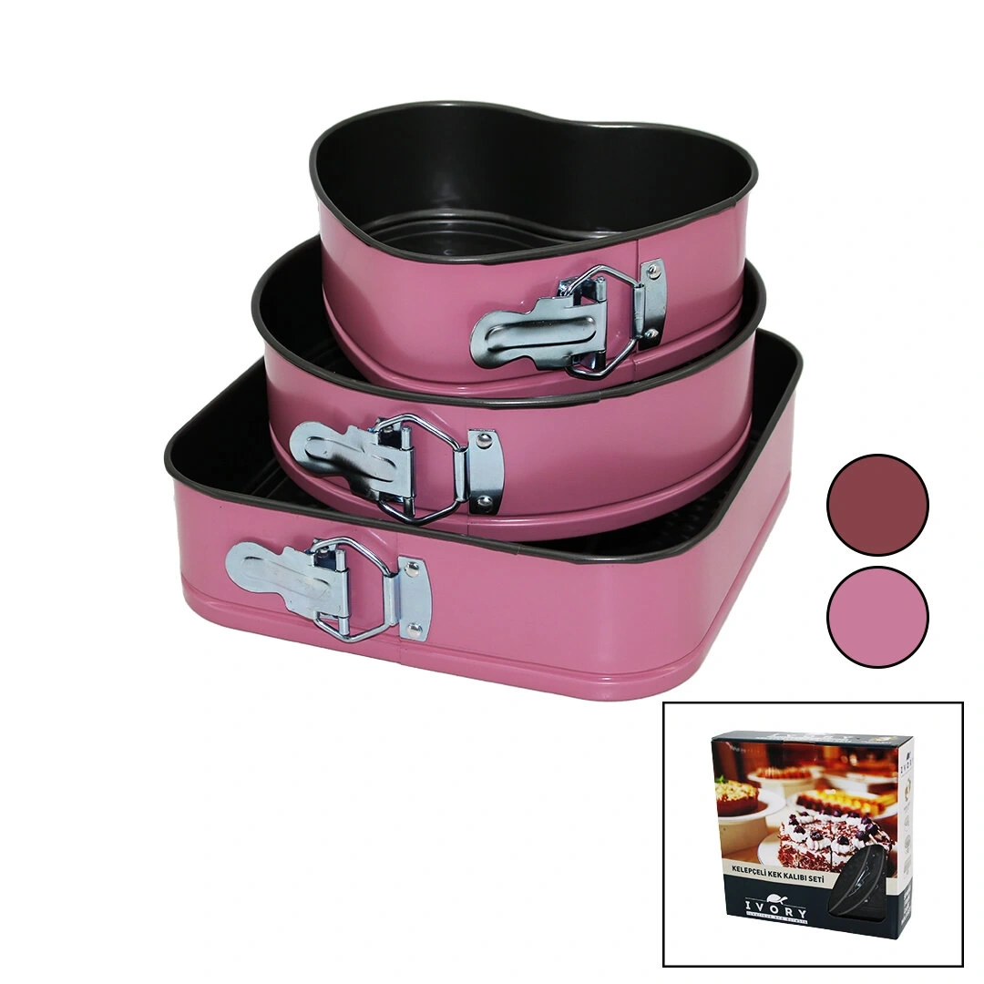 NEWLİFE CLKN-992 ( 3PCS ) ( KALP 20CM & YUV.22CM & KARE 24CM ) ( METAL & KELEPÇELİ ) KEK KALIP SETİ*12