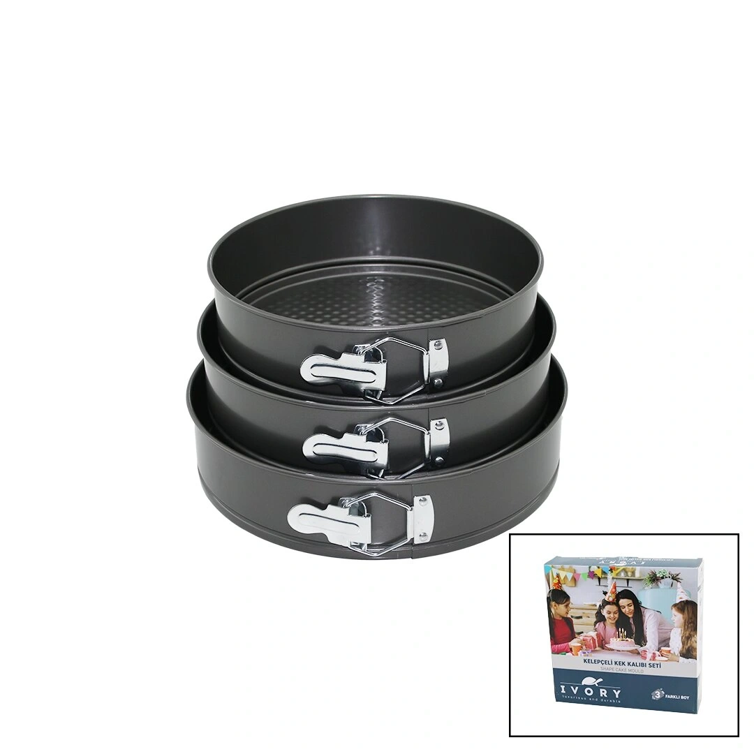 GAZELLE ( 3 BOY ) ( YUVARLAK ) ( METAL & KELEPÇELİ ) KEK KALIP SETİ ( 24-26-28CM )*12