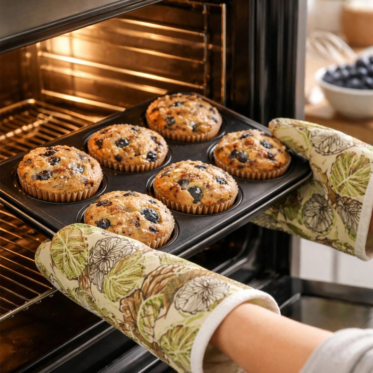 KARYA GÜLEV DUCK-69983 ( 2PCS SET=ELDİVEN & TUTACAK ) ( ELYAF KORUMALI ) FIRIN ELDİVEN SETİ*10X30