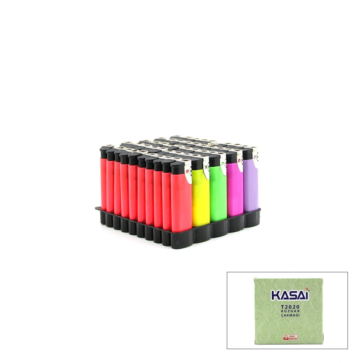 KASAİ T-2020 ( JET ) ( RÜZGAR ) CEP ÇAKMAK ( DOLDUR KULLAN TİPİ ) ( RENKLİ PLASTİK )*50X20