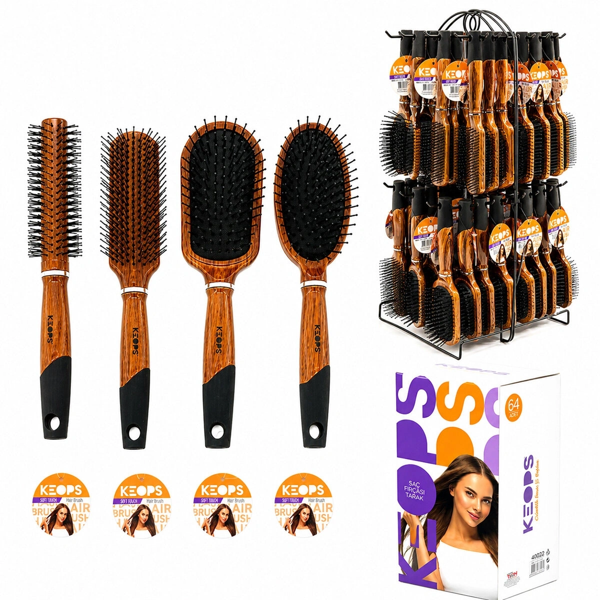 KEOPS FRÇ-47 (449922) (BAMBU SAP=SİLİKON KAPLI UÇ & BAMBU GÖVDE ) (MİX=FÖN & SAÇ FIRÇASI & TARAK) (METAL STANDLI)*64X2