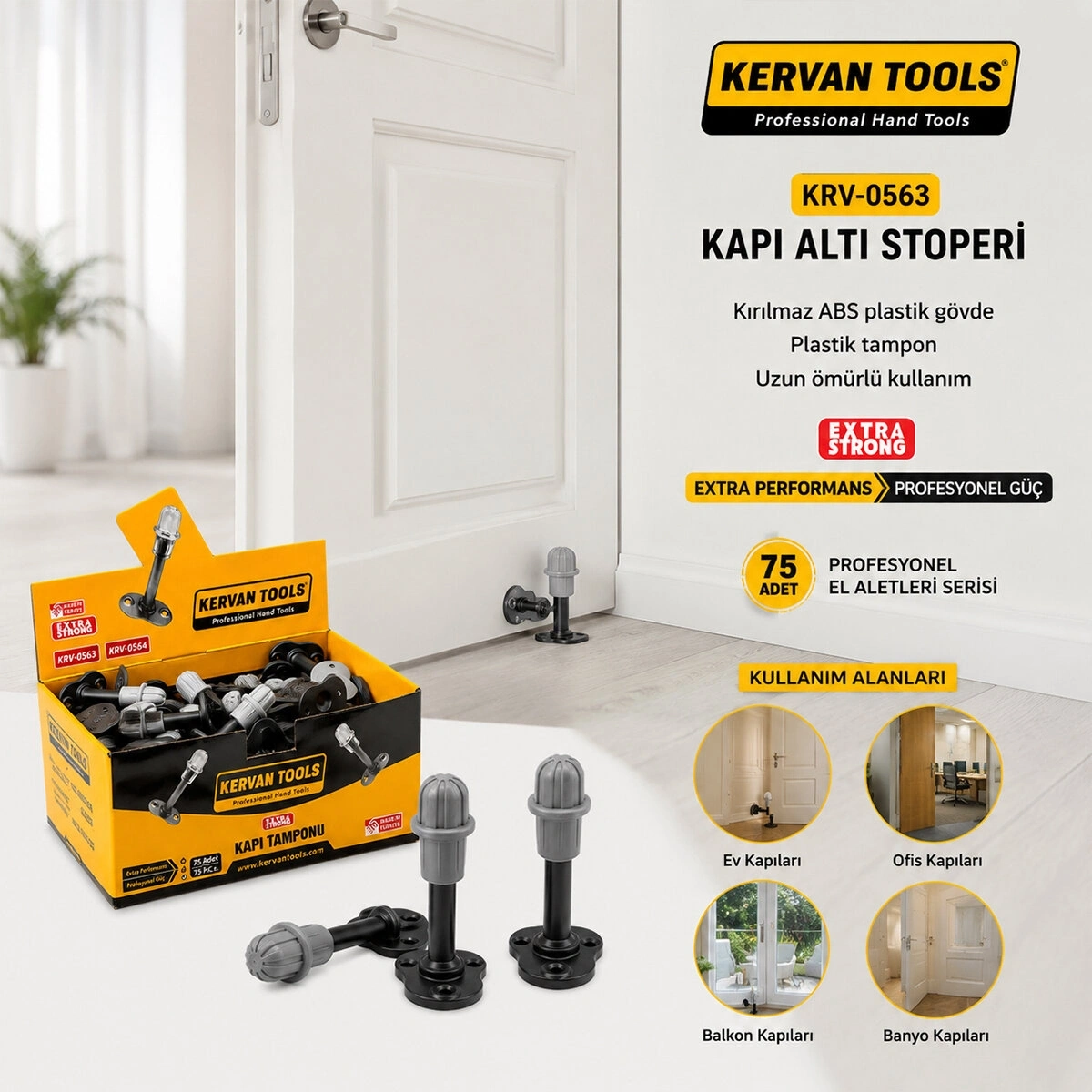 KERVAN KRV-0563 KAPI ALTI STOPERİ & TAMPON PLASTİK*75X20