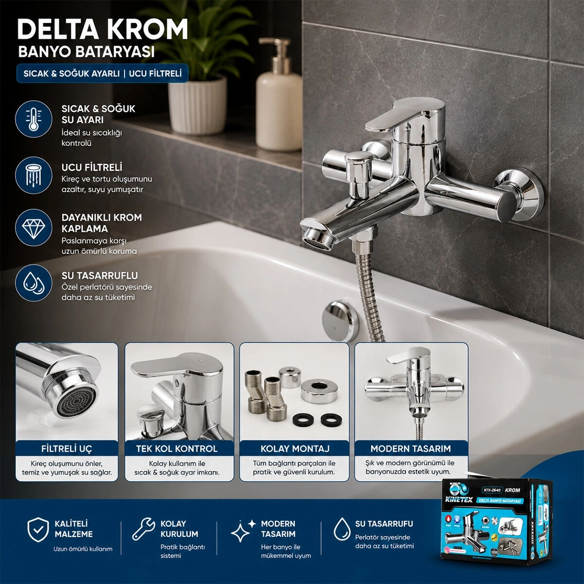 KINETEX KTX-2640 ( KROM ) DELTA BANYO BATARYASI ( AÇ KAPA)*12