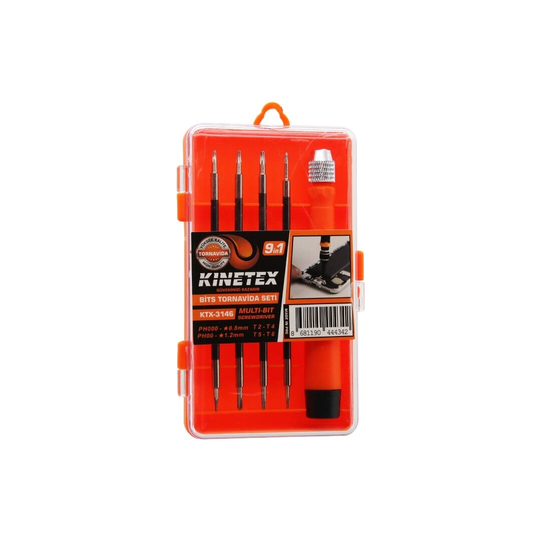 KINETEX KTX-3146 ( 9İN1 ) ( SAATÇİ & TELEFONCU ) BİTS TORNAVİDA UÇ SETİ ( 4PCS ÇİFT TARAFLI UÇ=8 UÇ + 1-T.VİDA SAPI )*24X8