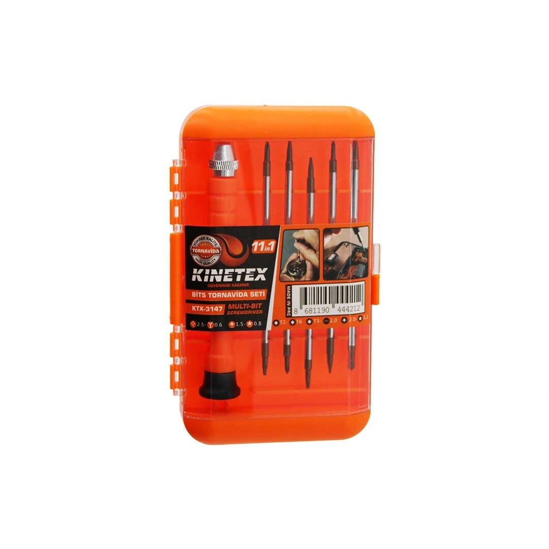 KINETEX KTX-3147 ( 11İN1 ) ( SAATÇİ & TELEFONCU ) BİTS TORNAVİDA SETİ ( 5PCS ÇİFT TARAFLI UÇ=10 UÇ + 1-T.VİDA SAPI )*10X20