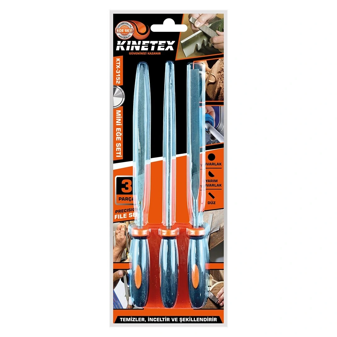KINETEX KTX-3152 ( 3PCS ) MİNİ EĞE SETİ ( DÜZ & YUVARLAK & ÜÇGEN )*240