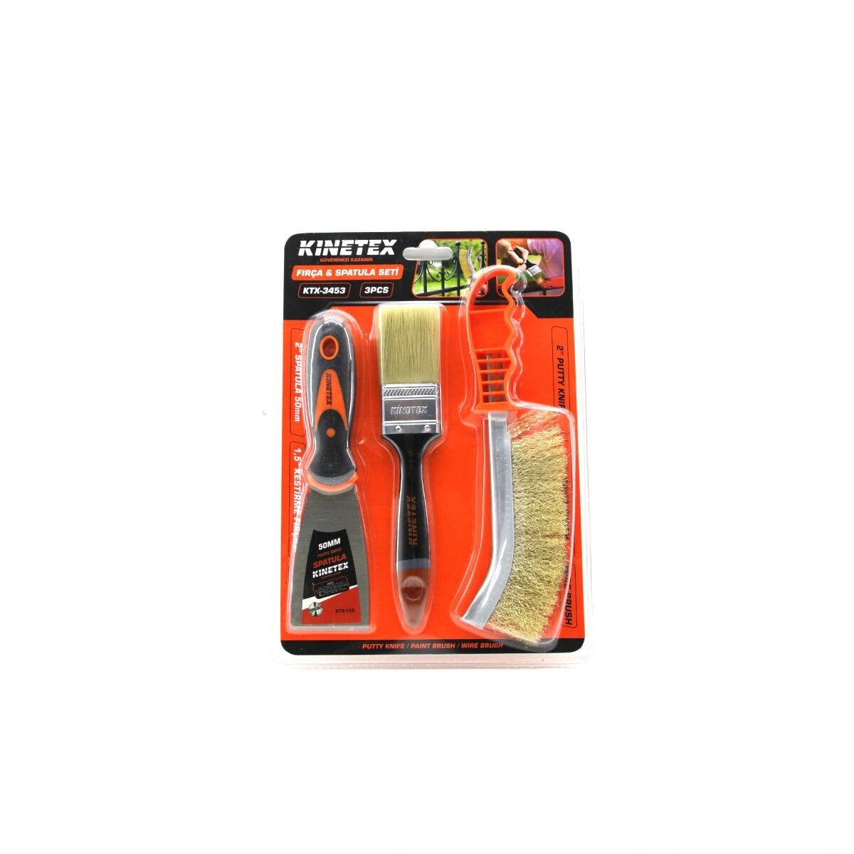 KINETEX KTX-3453 ( 3PCS ) HOBİ FIRÇA & SPATULA SET ( TEL FIRÇA & 50MM SPATULA & KESTİRME FIRÇA )*72