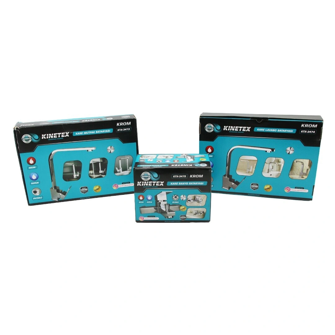 KINETEX KTX-3473 KTX-3474 KTX-3475 ( 3LÜ KARE SET) (AÇ KAPA) KROM BATARYA MUSLUK (FİLTRELİ) (KARE BANYO)+(KARE EVYE MUTFAK)+(KARE LAVABO)*12