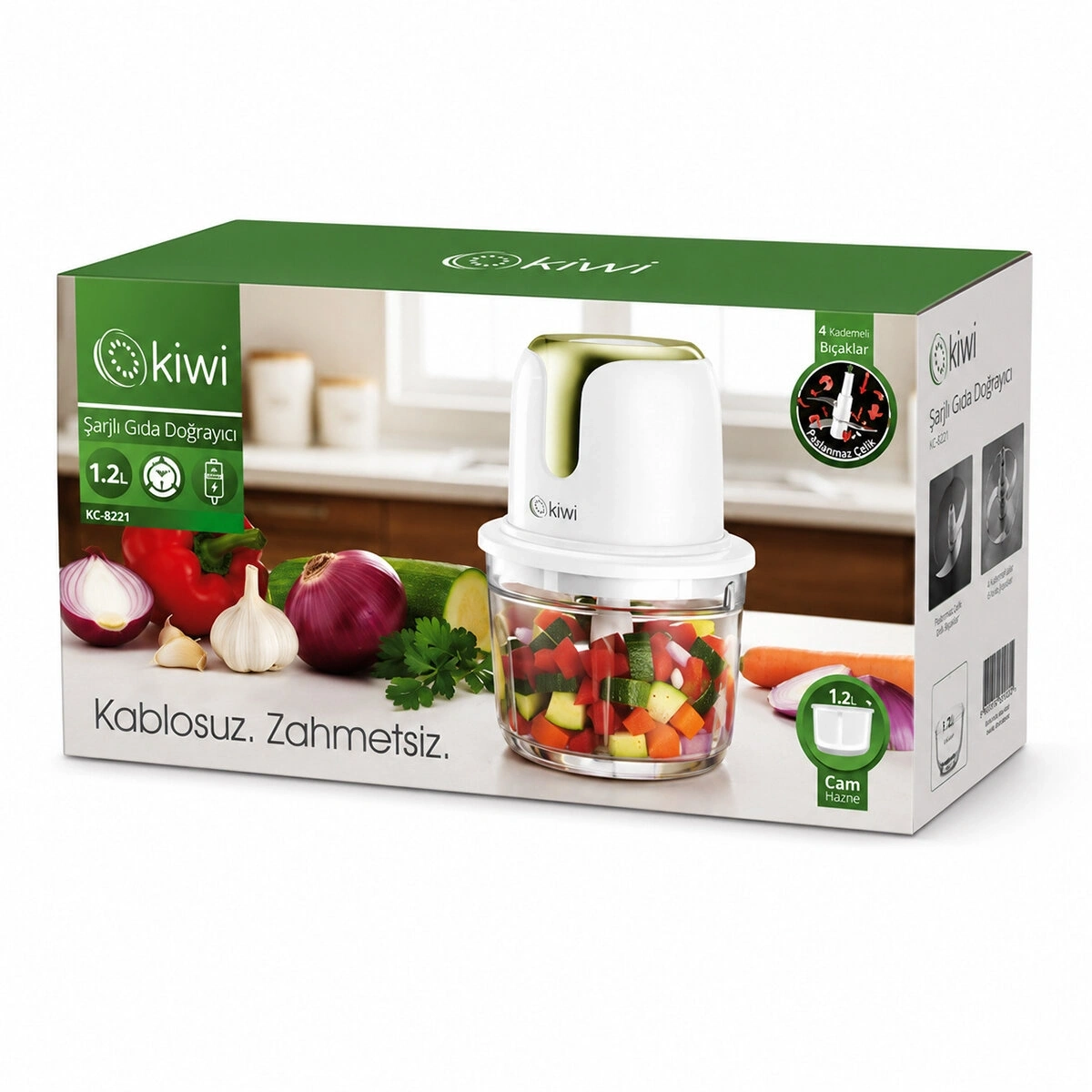 KİWİ KC-8221 ( USB TO TYPE-C ŞARJLI MİNİ ) ( 3 BIÇAKLI ) GOLD BLENDER RONDO GIDA DOĞRAYICI ( 1.2LT=MİKA KRİSTAL HAZNE )*6