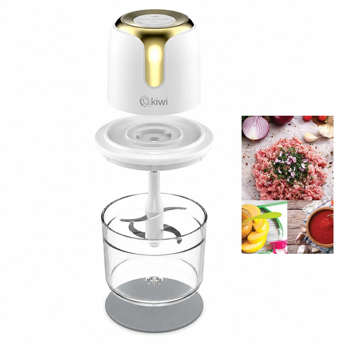 KİWİ KC-8221 ( USB TO TYPE-C ŞARJLI MİNİ ) ( 3 BIÇAKLI ) GOLD BLENDER RONDO GIDA DOĞRAYICI ( 1.2LT=MİKA KRİSTAL HAZNE )*6