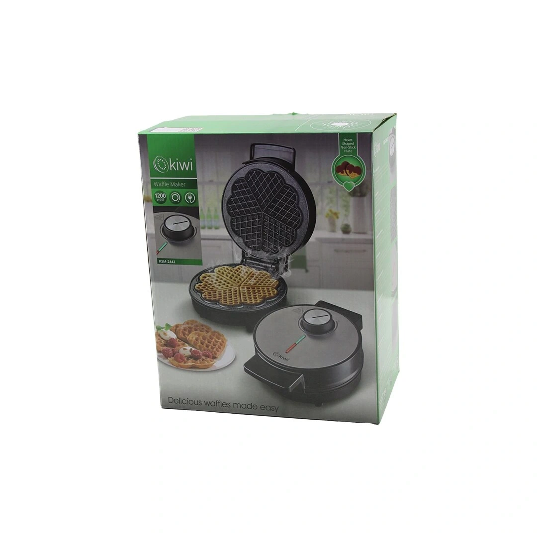 KİWİ KSM-2442 ELEKTRİKLİ WAFFLE MAKİNESİ (1200W) (ISI AYAR ANAHTARI & IŞIKLI ISI GÖSTERGE) (5-DİLİM=KALP) (YAPIŞMAZ PLAKA)*6