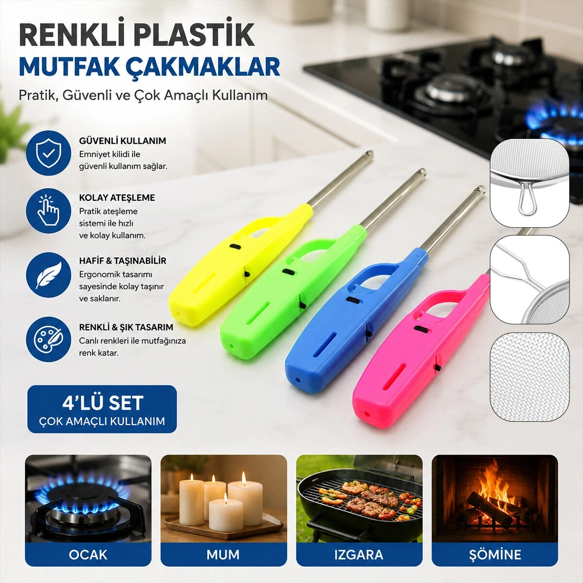 KOKO-0103-0104 MUTFAK ÇAKMAK MC2 RENKLİ PLASTİK*24X6
