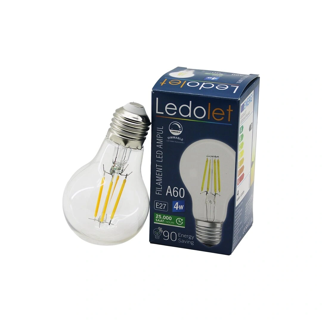 LEDOLET A-60 ( 4W & E27 ) FLAMENT LED RUSTİK AMPUL ( 400LUMEN & 2200K ) (KIRILMAZ GÖVDE)*80