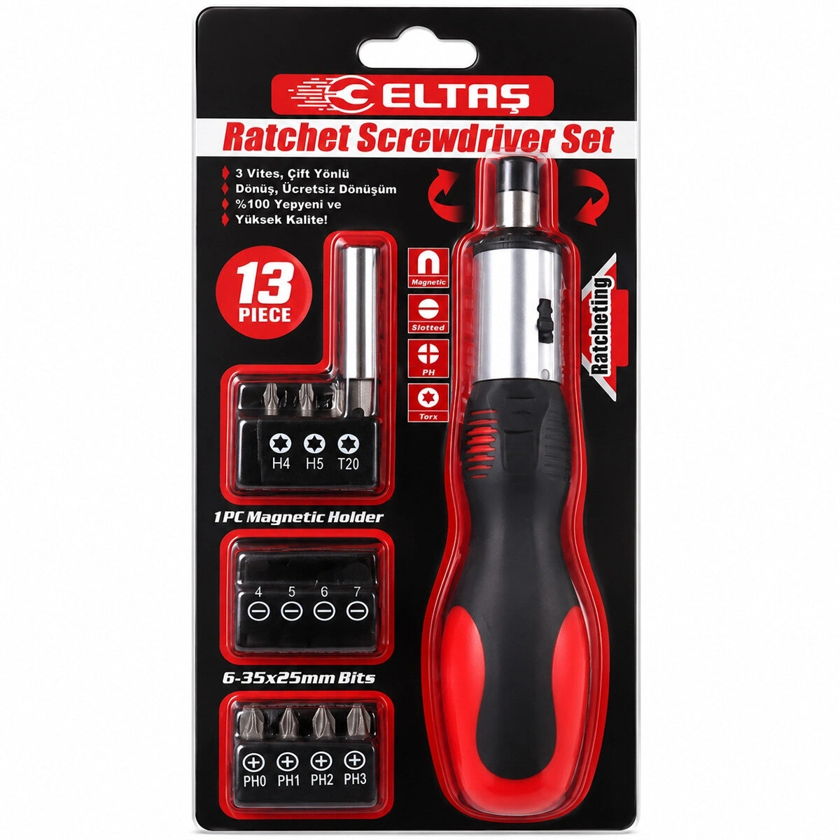 ELTAŞ LRD-005 ( 13PCS ) ( SİLİKON SAP & CR-V ) CIRCIRLI TORNAVİDA BİTS SETİ ( 3 KADEME & ÇİFT YÖNLÜ & MANYETİK UÇ TUTUCU )*200