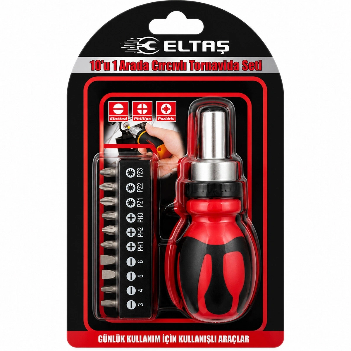 ELTAŞ LRD-177 ( 10IN1 ) ( SİLİKON SAP & CR-V ) CIRCIRLI TORNAVİDA BİTS SETİ ( PH1-PH2-PH-3 & PZ1-PZ2-PZ3 ) ( MANYETİK UÇ TUTUCU )*200