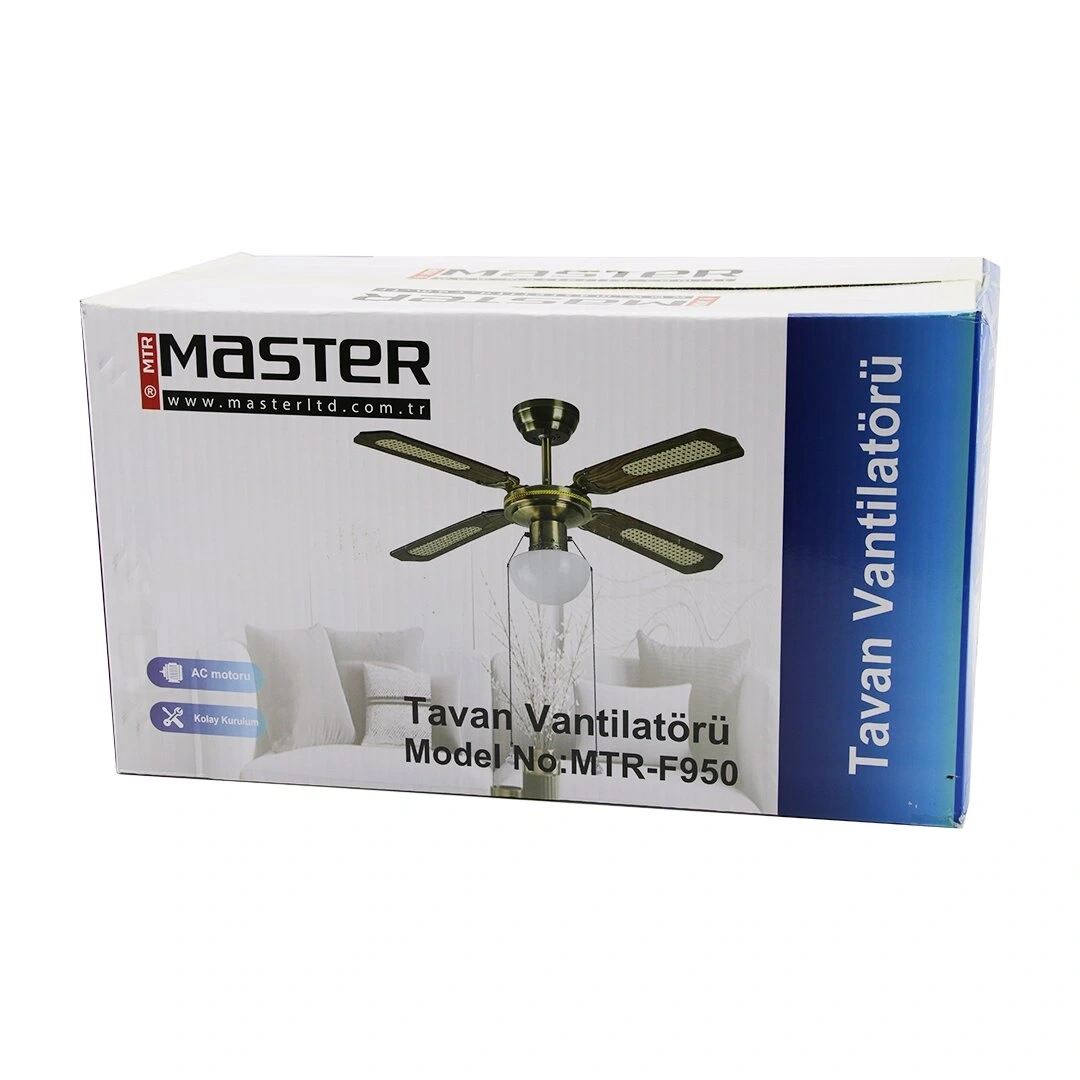 MASTER MTR-F950 (BRONZ METAL GÖVDE & KAHVE AHŞAP 4-KANAT) (2İN1=TAVAN VANTİLATÖR & AVİZE LAMBA) (42) (MOTOR-55W) (LED-45W)*1