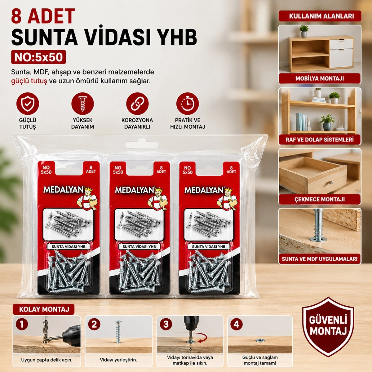 MEDALYAN DL-07 ( 5X50 ) ( 8PCS ) SUNTA VİDASI*12X10