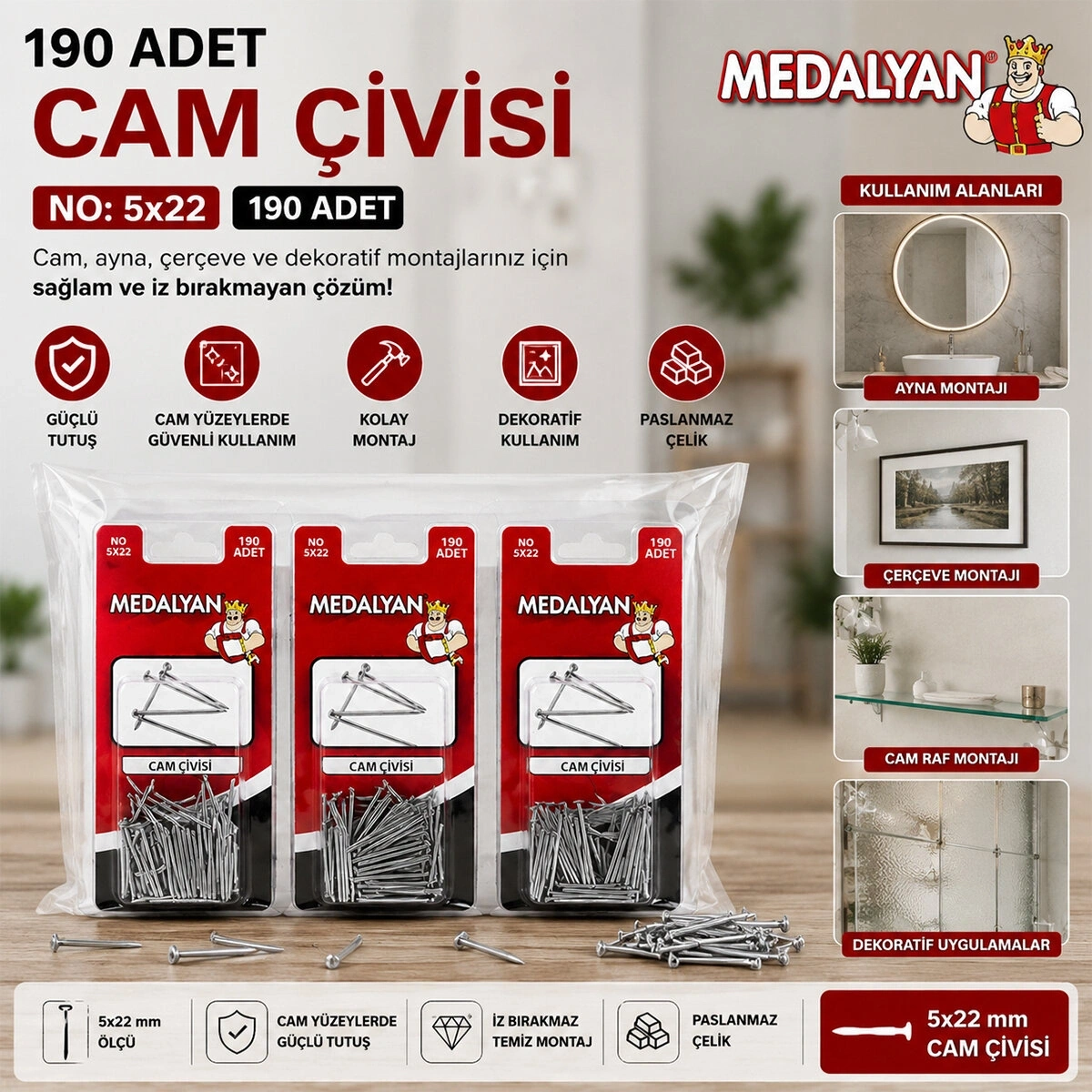 MEDALYAN DL-24 ( 5X22 ) ( 190PCS ) CAM ÇİVİSİ*12X10