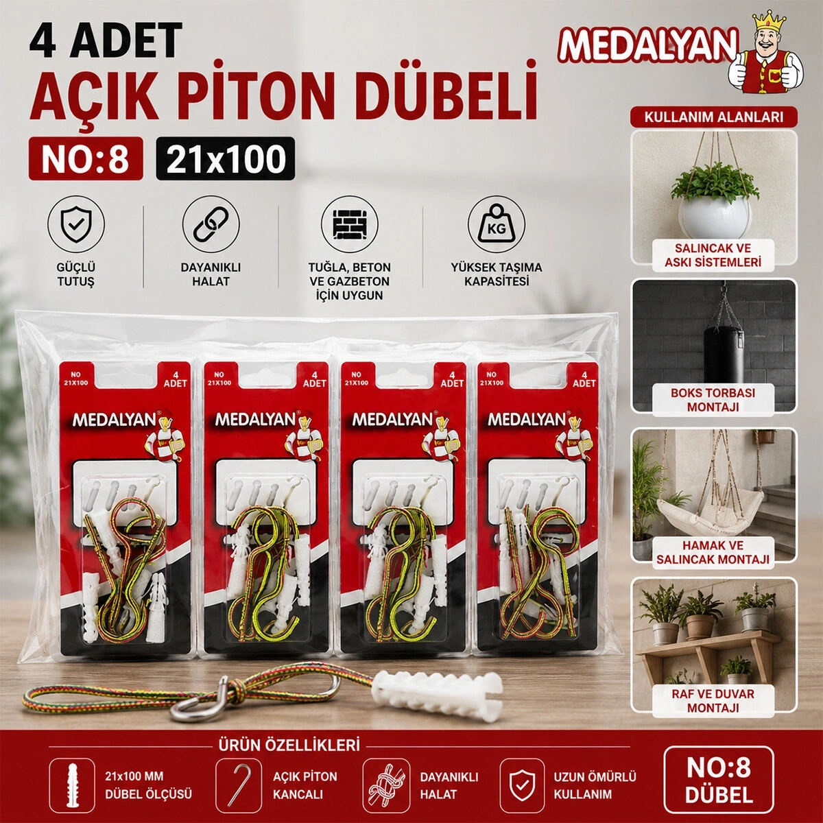 MEDALYAN DL-28 ( 21X100 ) ( 4PCS ) AÇIK PİTON DÜBELLİ*12X10