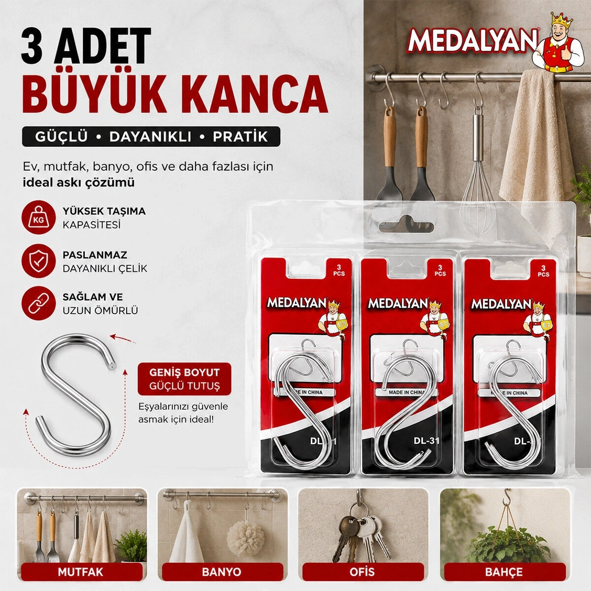 MEDALYAN DL-31 ( NO-2 & BÜYÜK ) ( 3PCS ) ( S ) KANCA*12X10