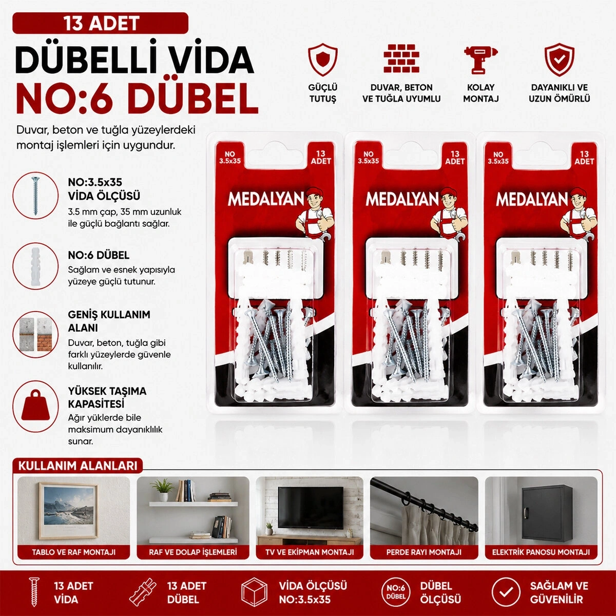 MEDALYAN DL-32 ( 3.5X35 ) ( 13PCS ) DÜBELLİ VİDA*12X12