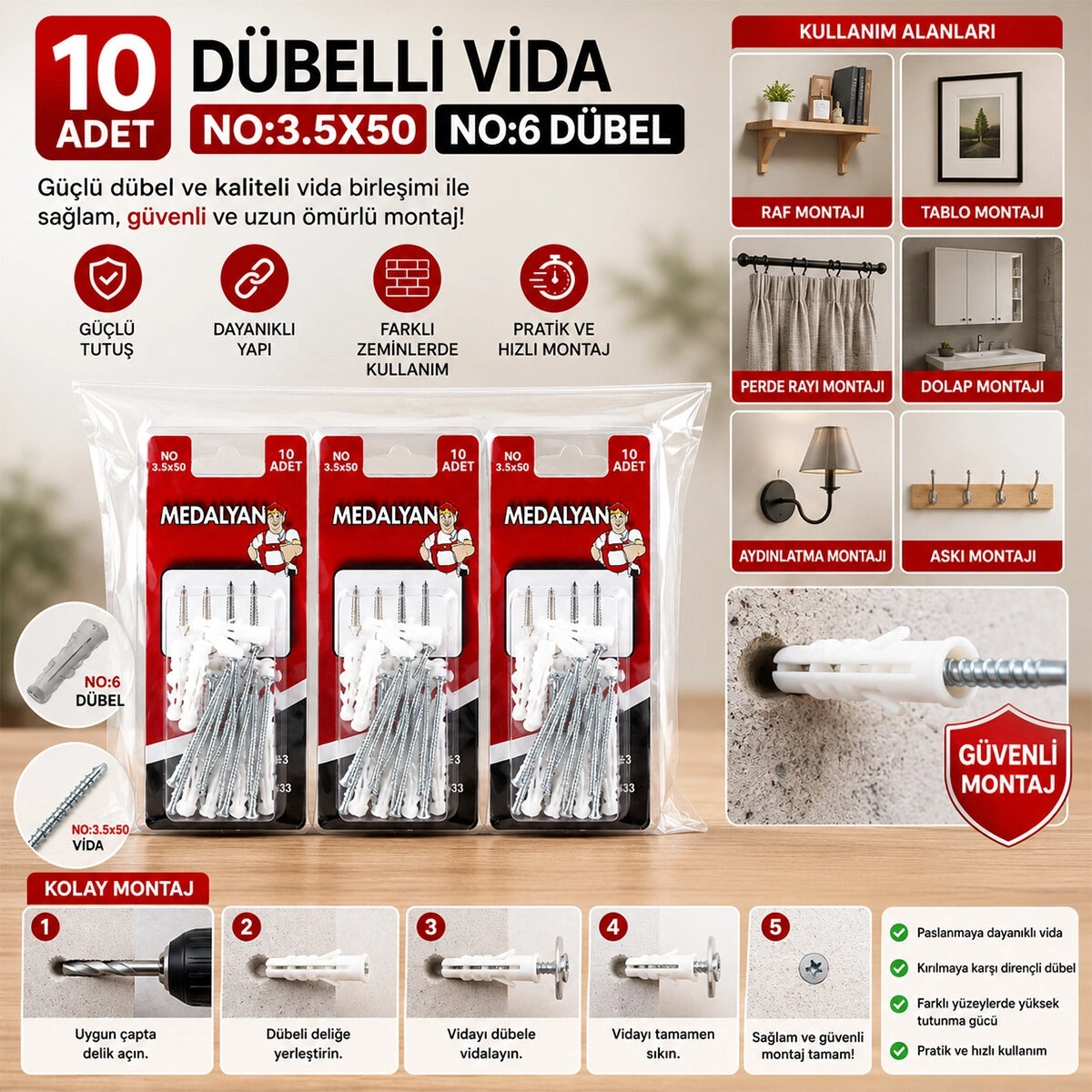 MEDALYAN DL-33 ( 3.5X50 ) ( 10PCS ) DÜBELLİ VİDA*12X10