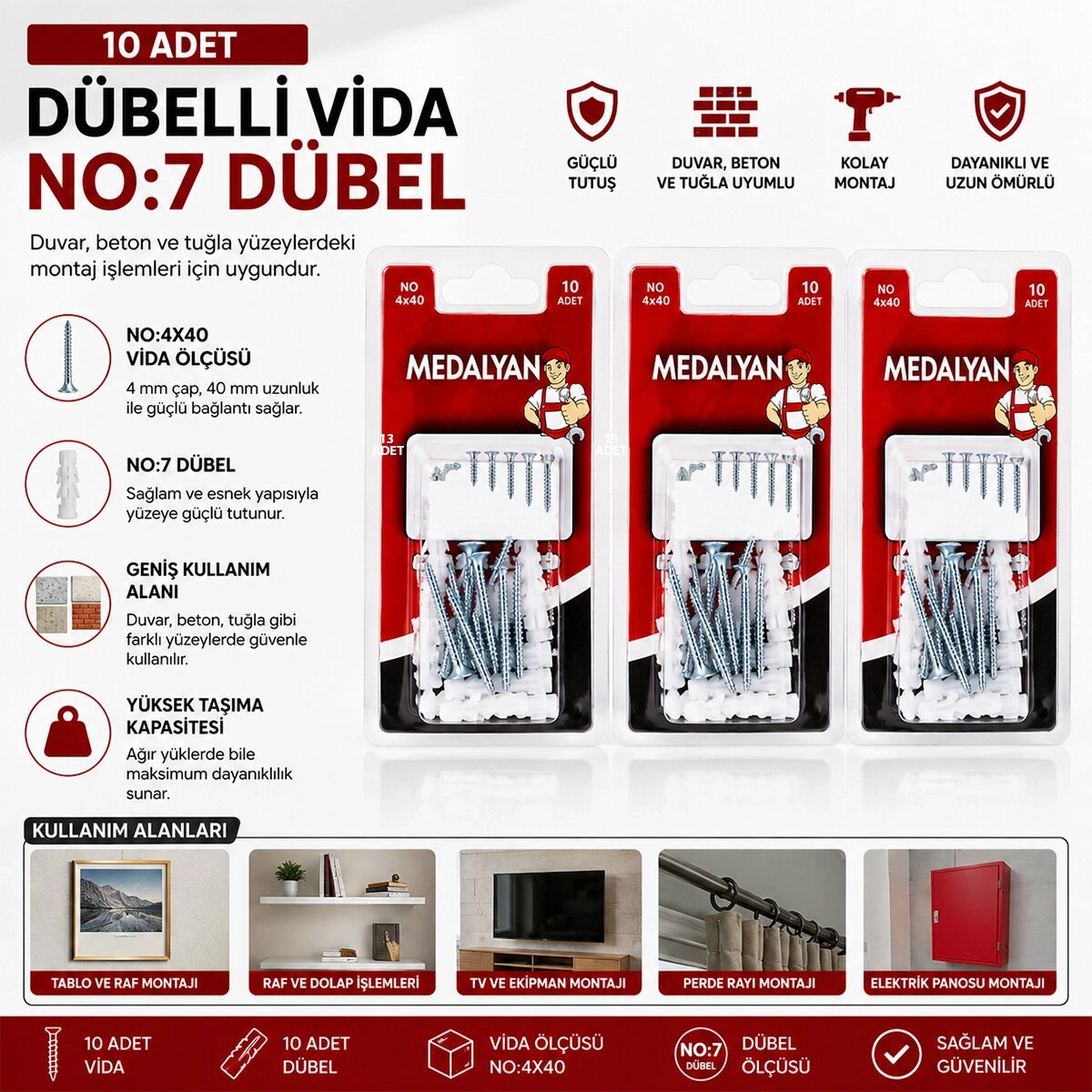MEDALYAN DL-34 ( 4X40 ) ( 10PCS ) DÜBELLİ VİDA*12X12