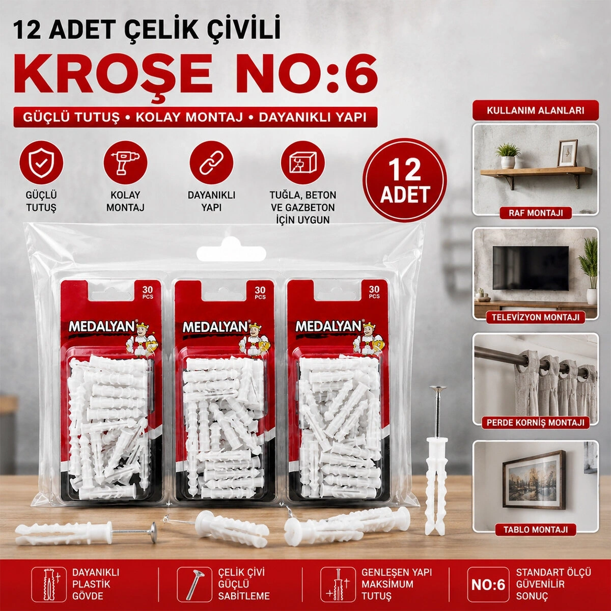 MEDALYAN DL-38 ( NO-6 ) ( 12PCS ) ÇELİK ÇİVİLİ KROŞE *12X9