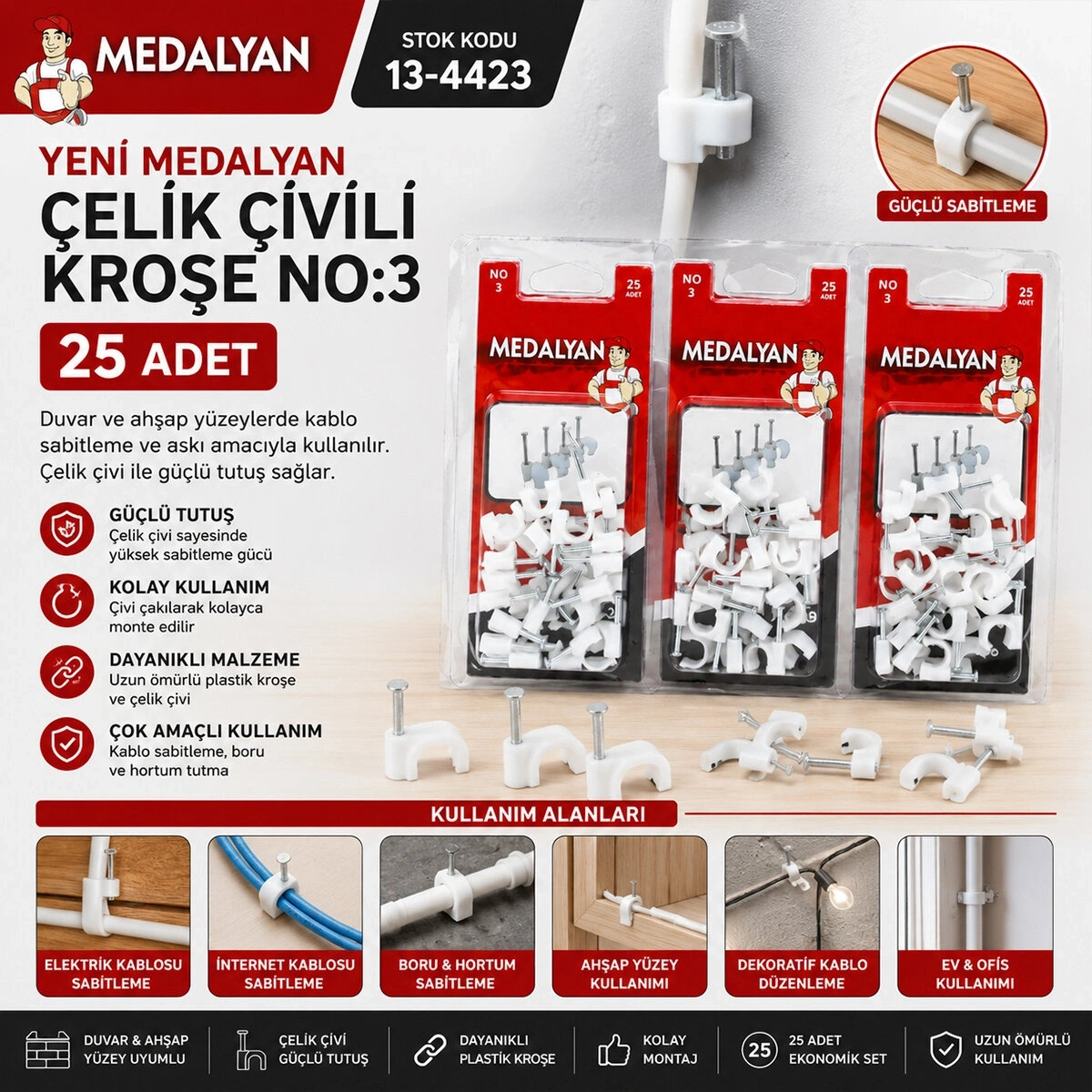 MEDALYAN DL-39 ( NO-3 ) ( 25PCS ) ÇELİK ÇİVİLİ KROŞE *12X9