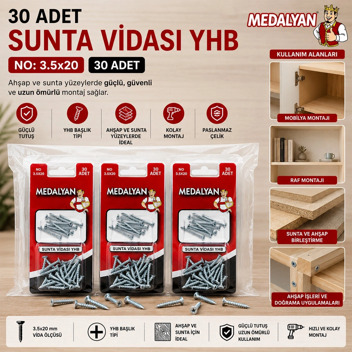 MEDALYAN DL-97 ( 3.5X20 ) ( 30PCS ) SUNTA VİDASI*12X10
