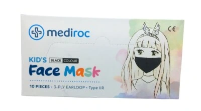 MEDİROC ( ÇOCUK & 10PCS ) ( SİYAH ) MEDİKAL CERRAHİ MASKE LASTİKLİ*1X100