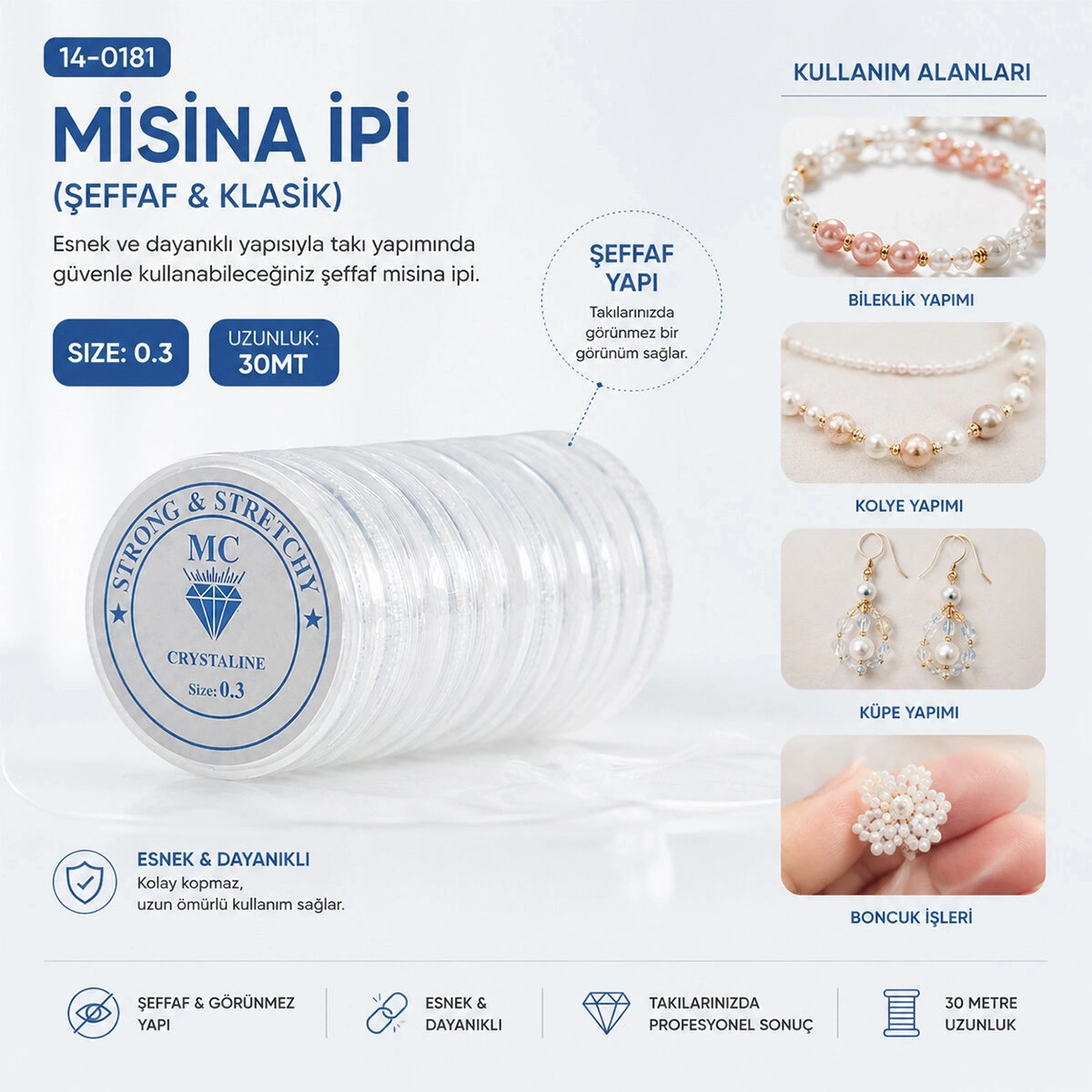 MİNA CARİN MC-147 ( SİZE:0.3 & 30MT ) ( ŞEFFAF & KLASİK ) MİSİNA İPİ*10X100