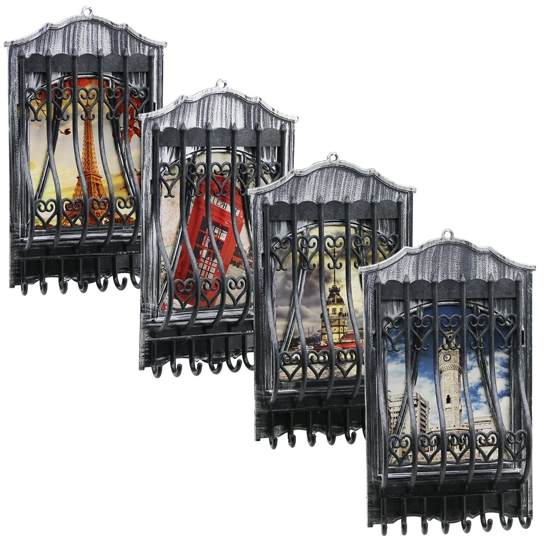 MİZAN M-11332 ANAHTARLIK ASKISI ( PENCERE KORKULUK MODEL ) ( PLASTİK & GRİ ESKİTME DESEN )*24=K