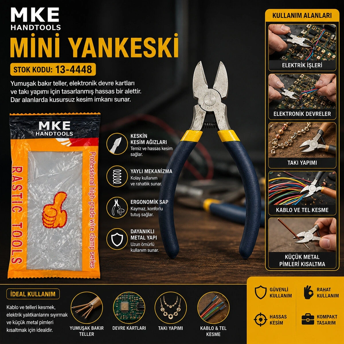 MKE HANDTOOLS ( MİNİ & 4.5 & 115M ) ( ÇELİK ) ( YAN KESKİ ) ( YAYLI )*10X1