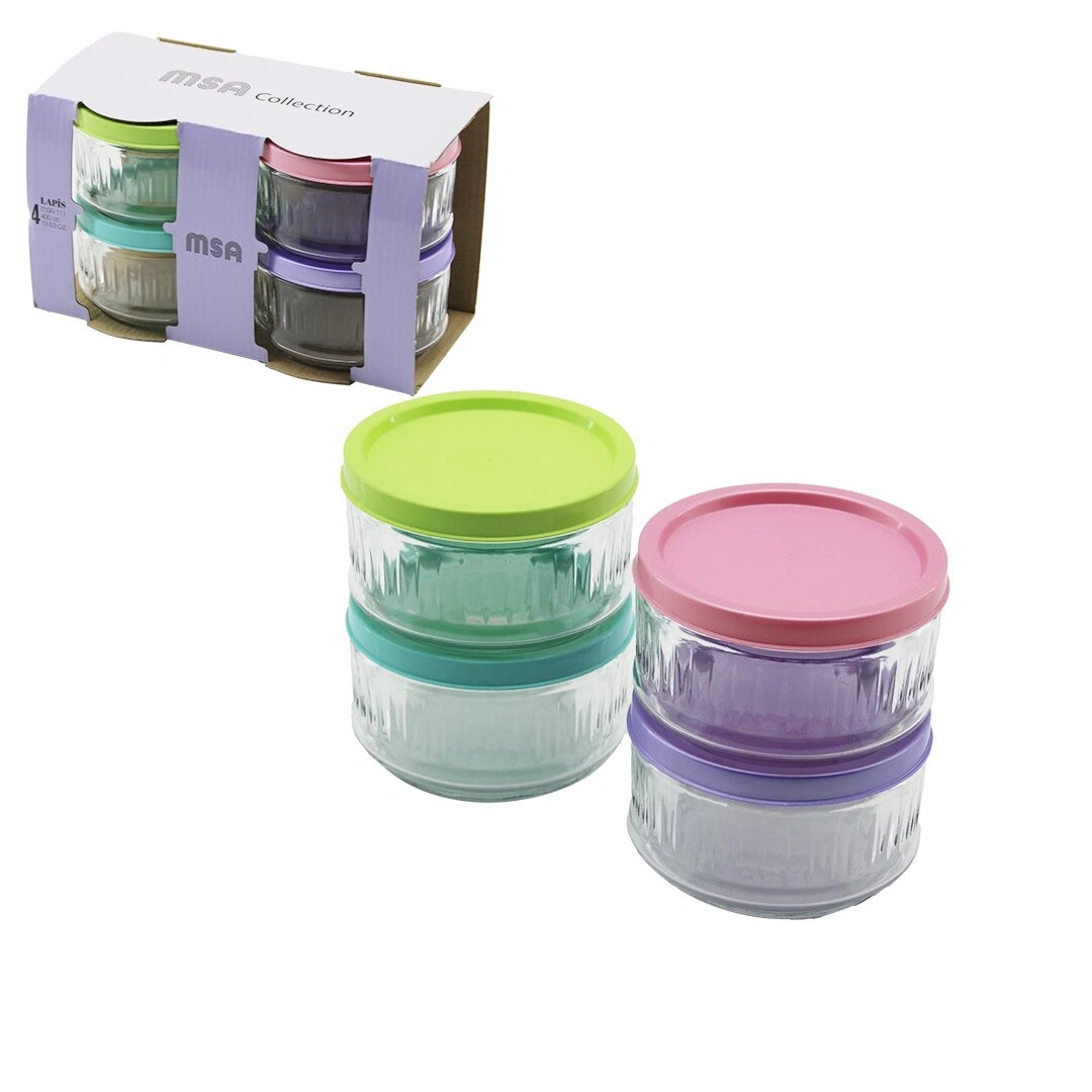 MSA COLLECTİON LAPİS-111 ( 4PCS ) CAM SAKLAMA KABI ( RENKLİ KAPAKLI ) ( 400CC & 13.53 OZ )*6=K