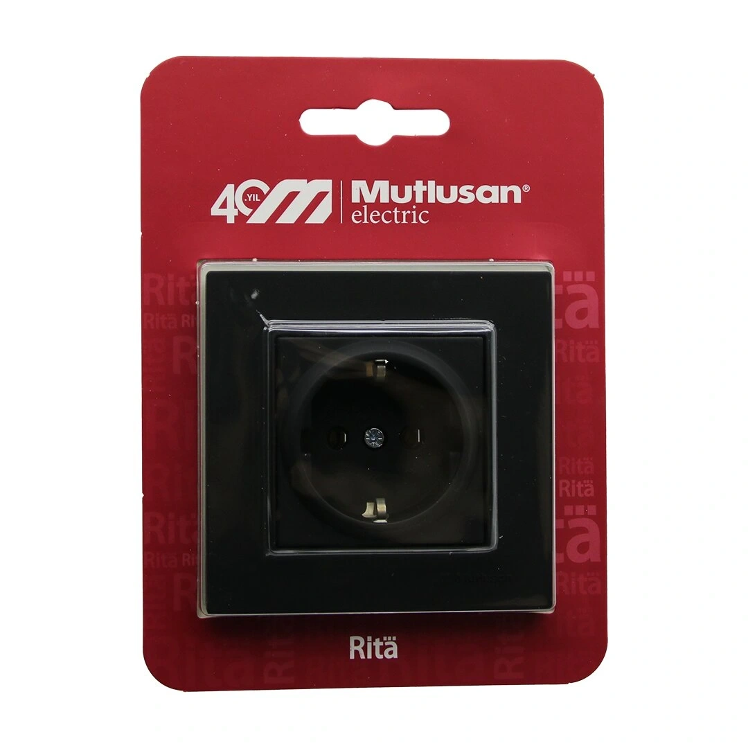 MUTLUSAN RİTA-2220 600 0284( B ) ( BLİSTERLİ & KARTLI ) ( SİYAH & TOPRAKLI PRİZ ) ÇERÇEVELİ*12X1