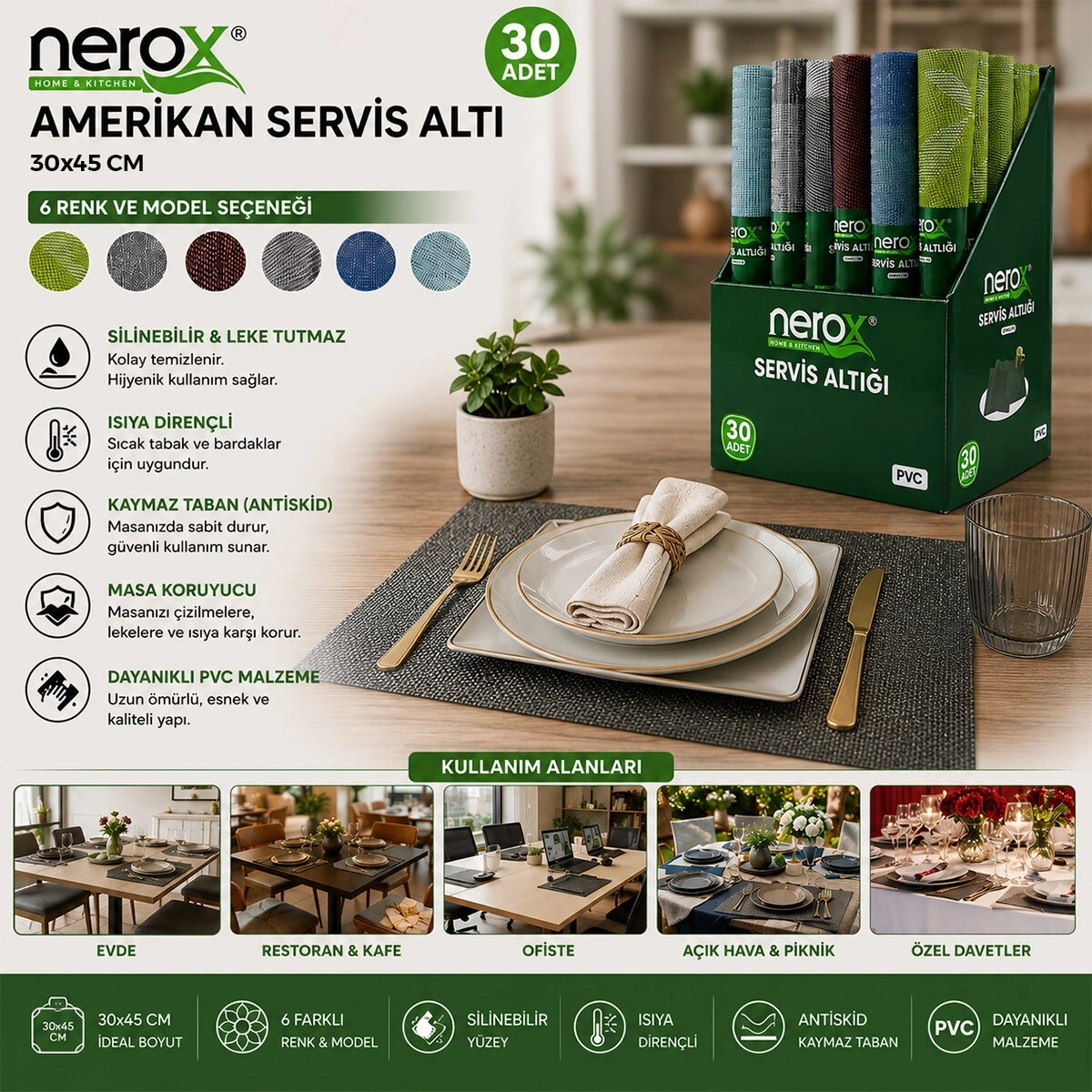 NEROX NRX-0672 ( PVC ) ( KARE ) AMERİKAN SERVİS ALTI  & SUPLA ALTLIK*30X8