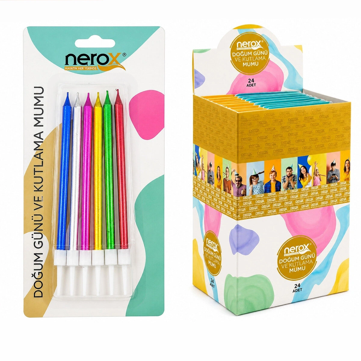 NEROX NRX-3016 ( 6PCS ) ( RENKLİ ) ( SÜS ) DOĞUM GÜNÜ MUMU ( BEYAZ PLASTİK TUTACAK )*24X20