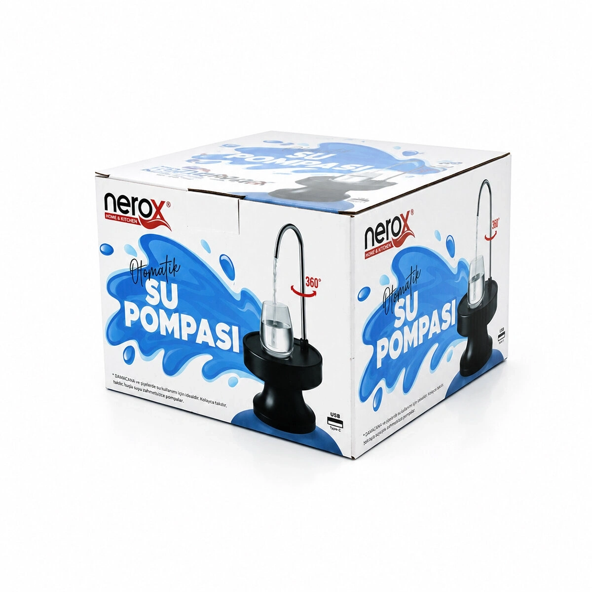 NEROX NRX-4337 ( USB ŞARJLI & OTOMATİK ) DAMACANA SU POMPASI  & STAND ( 360° BAŞLIK )*12
