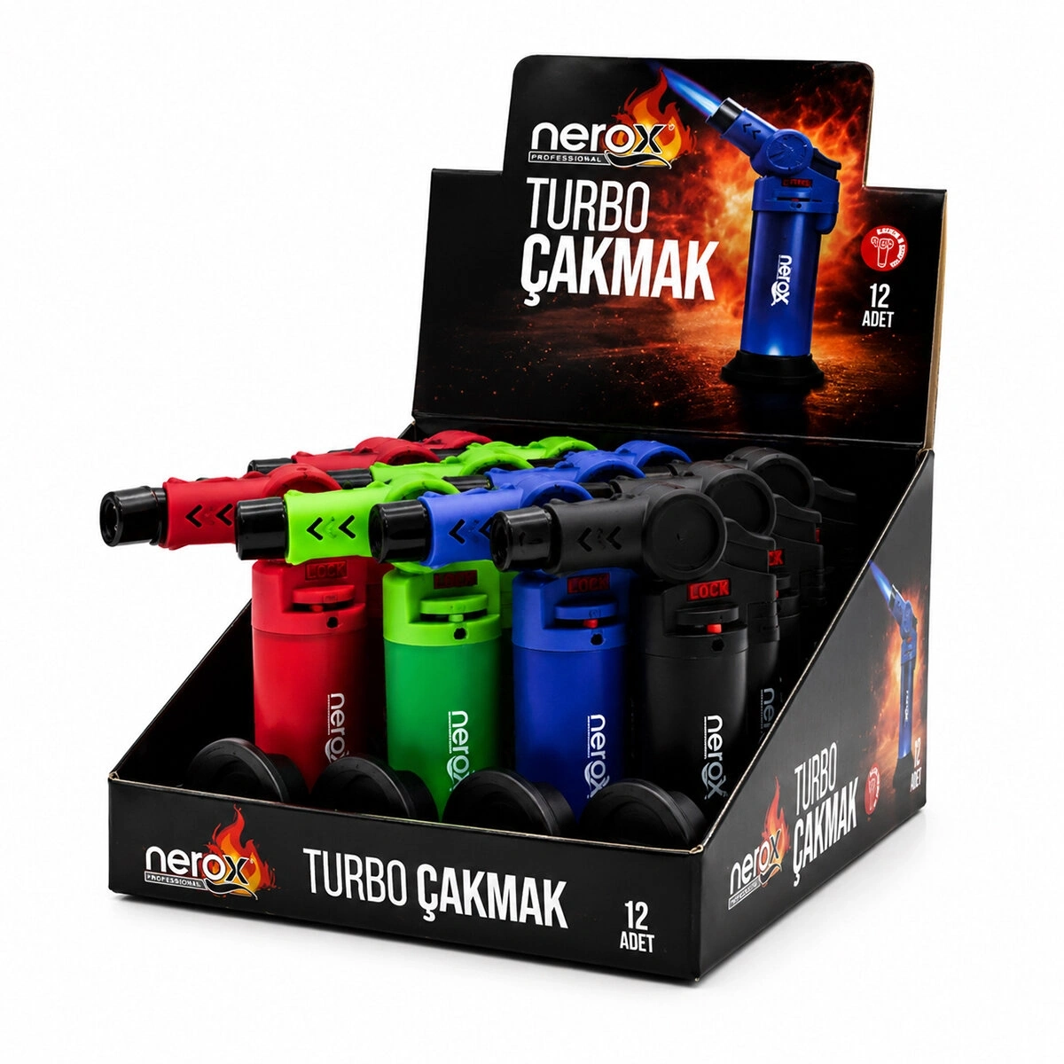 NEROX NRX-9308 ( OYNAR BAŞLI ) ( PÜRMÜZ & TORCH ) ( NARGİLE & KAMP ) ÇAKMAK ( DOLDURULABİLİR ) ( AYAKDA DURABİLİR )*12X12