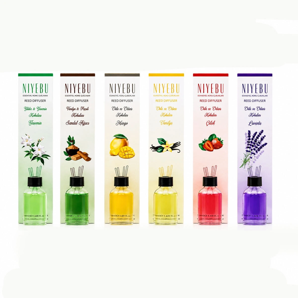 NİYEBU ( 50ML ) ( 3-ÇUBUKLU ) ORTAM KOKUSU ( CAM ŞİŞE ) ( MİX KOKU)*24X1
