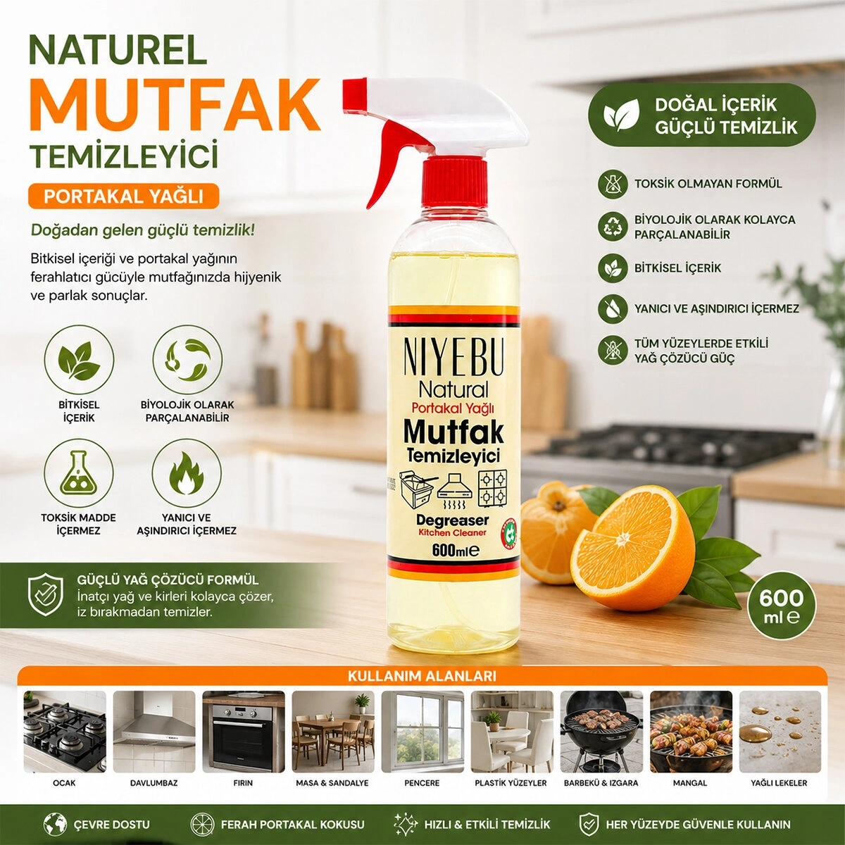 NIYEBU ( PORTAKAL ) NATUREL MUTFAK TEMİZLEYİCİ 600ML*12=K