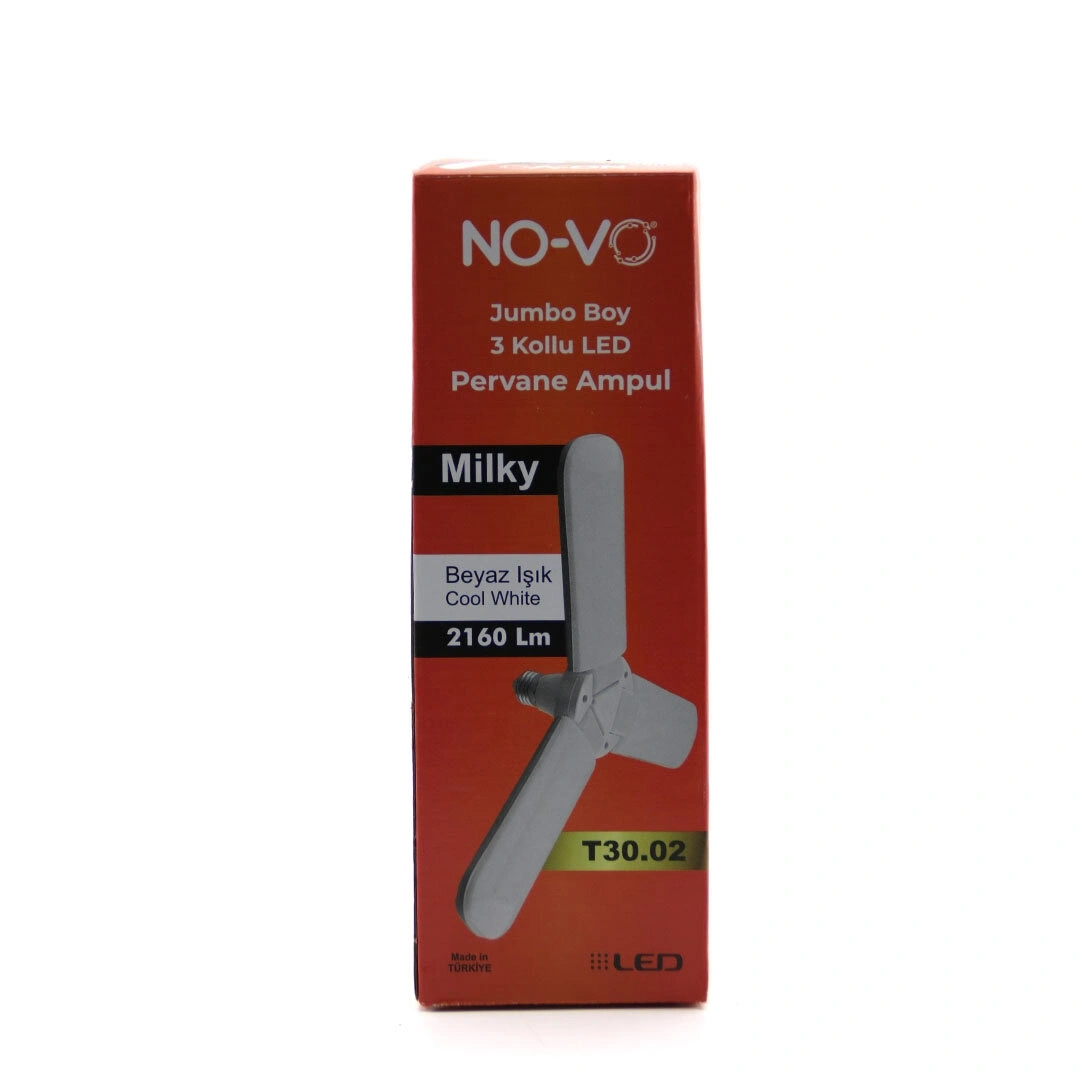 NO-VO T30-03 ( KRİSTAL ) ( 3 KOLLU ) ( PERVANE MODELİ ) BEYAZ LED LAMBA AMPUL ( 24W & E27 )*50